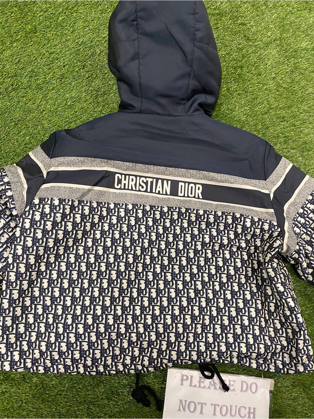 Christian Dior Cropped Navy and White Reversible Monogram Hooded Jacket